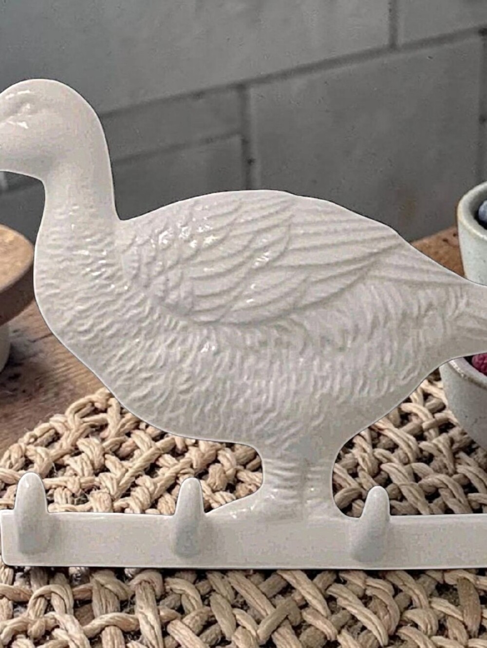 Vintage Goose White Wall Hook Ceramic Kitchen Decor Farmhouse Rustic Duck Bird